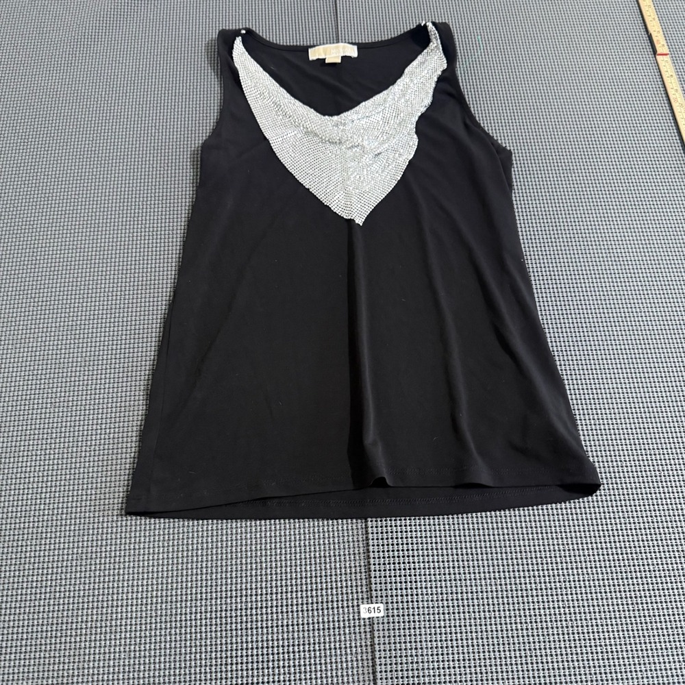 Michael Michael Kors Womens Size M Black Sleeveless Top Chainmail Mesh Detail